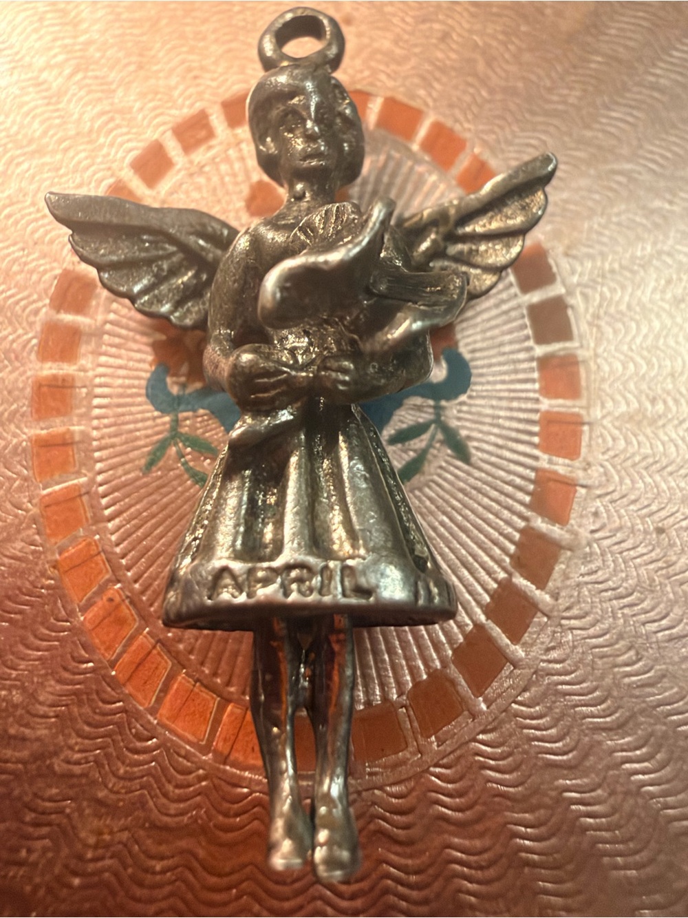 April Angel Charm Pendant in Silver Tone